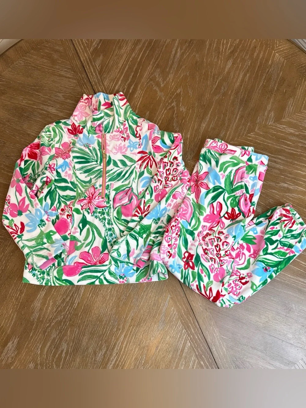 LILLY PULITZER mini eleni velour half zip pullover and joggers in glowing garden